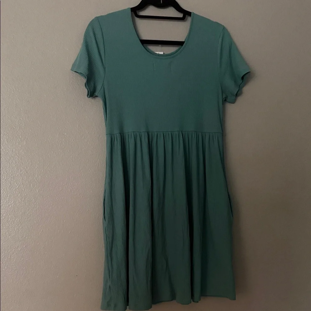 Women’s Short Sleeve Teal Ribbed Fit-and-Flare Dress